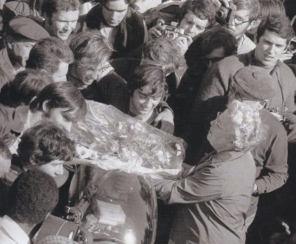 Michel Rougerie on the Japauto CB750 after the 1969 Bol d'Or win...