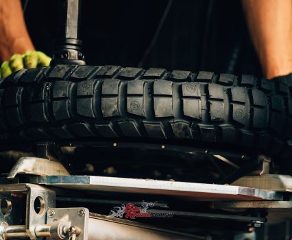Much more aggressive tread pattern than what's on stock adventure machines.