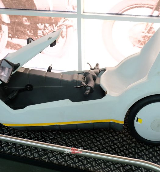 One of the very earliest modern electric “motorcycles”, the Sinclair C5 gave its rider (?) the unique opportunity to breathe the exhaust fumes of the other traffic as it rolled along at a leisurely 24km/h.