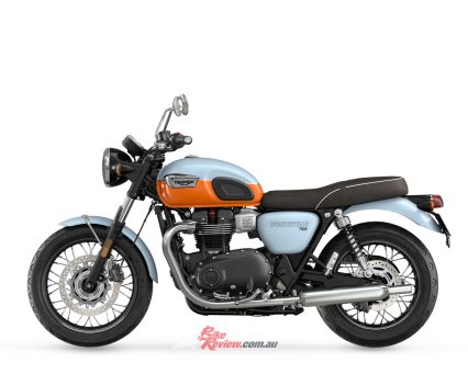 2023 Triumph Bonneville T100 Meriden Blue & Tangerine.