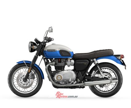 2023 Triumph Bonneville T120 Aegean Blue & Fusion White.