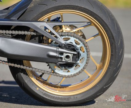 Short swingarm for nice, agile handling.