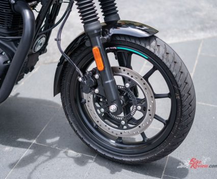 Front 300mm disc with twin piston ­floating caliper.