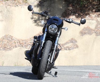 Wide stance, made even wider by the 'bar end mirrors.