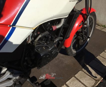 A small radiator but Jeff said the RZ125FN never overheated in the 20-years and 20-summers he owned it. Amazing engine.