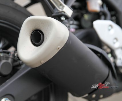 The exhaust it quiet, but the induction noise is where the bike really shines!