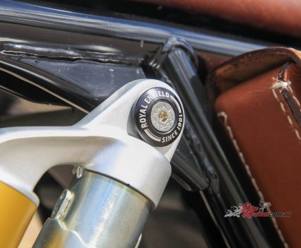 Stock Gabriel shocks with some neat RE alloy bolt buttons.