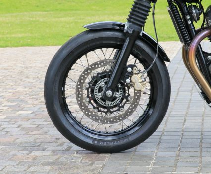 ByBre (By Brembo) front brakes, 320mm rotor with sintered Brembo pads. 41mm Gabriel forks.