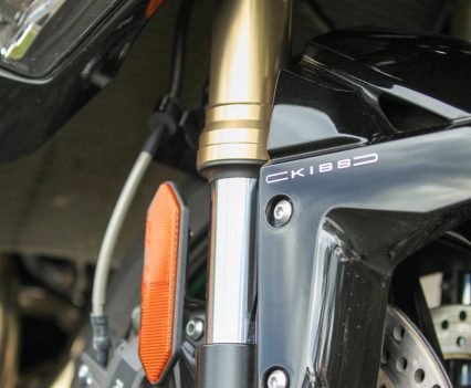 43mm inverted fork with rebound and compression damping and spring preload adjustability, and top-out springs.