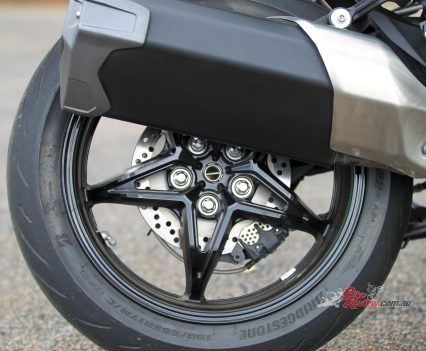 Single rear 250mm rotor, twin-piston caliper.