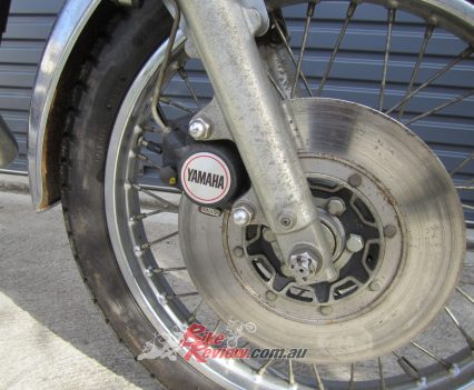 The front disc brakes were ok in the dry, just, but poor in the wet as they had no holes or grooves to displace water.