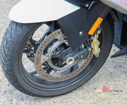 BMW Motorrad Duolever hidden under the front fairing.