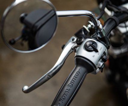 Royal Enfield embossed cruiser grips, span adjustable clutch lever.