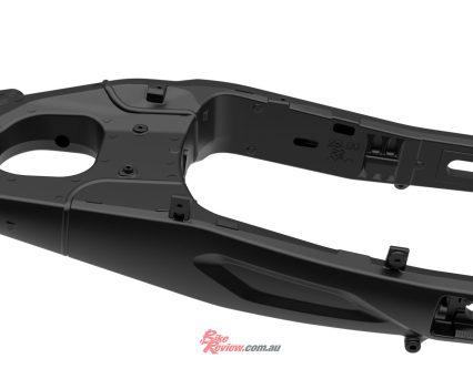 Uniquely shaped lightweight aluminium swingarm.