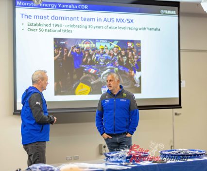 Yamaha's Sean Goldhawk with CDR boss and legend (and Luca's First Cousin once removed!), Craig Dack. Speed obviously runs in the family!