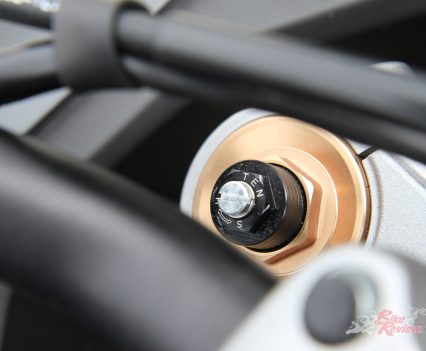 Softer settings on our test bike compared to the naked version we rode, which was stiff and we had to back off both ends.