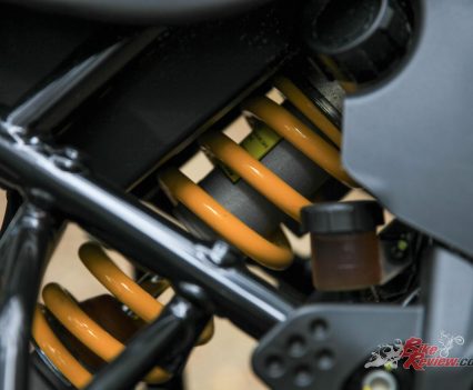 KYB monoshock, fully adjustable.