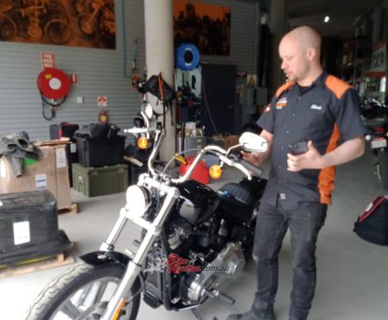 H-D handing the bike over to Simon!