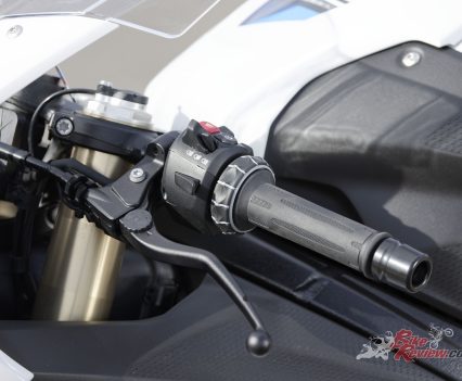 Controlled via the buttons and dial on the 'bars.