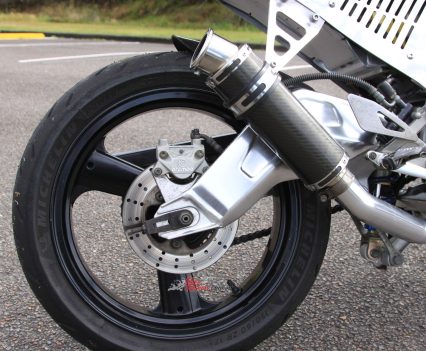 Twin-piston Brembo caliper.