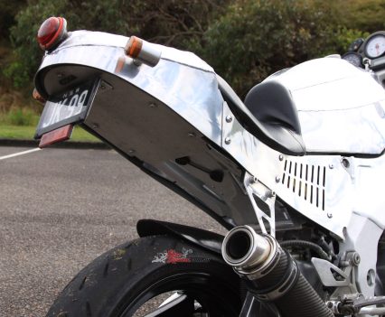 Boge unit rebuilt by Bike Tech Suspension tucked up under the tail.