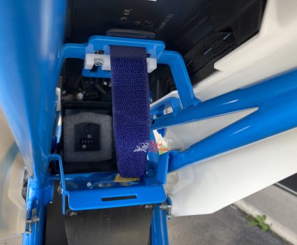 This is where the battery goes. It's very easy to swap, and we got 36m out of the first full charge.