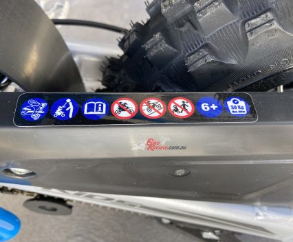 Some of the warnings. The user manual is supplied on a USB stick with the bike key.