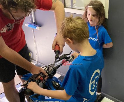 Setting up the levers and handlebars for Anthony Ware.