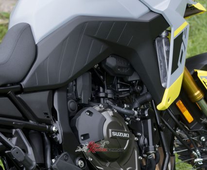 Four-stroke, two-cylinder, liquid-cooled, DOHC, 84.0mm x 70.0mm bore x stroke, 776cc.