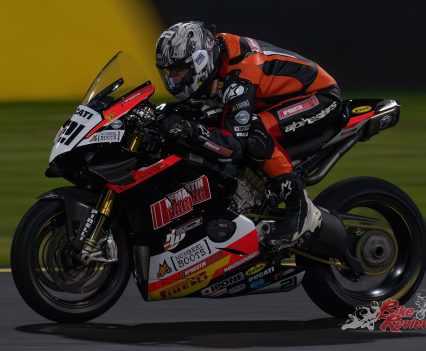 At the finish, it was the dominant shape of the McMartin Ducati Panigale V4R with Josh Waters aboard taking an easy win by 6.3 seconds (he gave them a few seconds on the last lap) from Troy Herfoss.