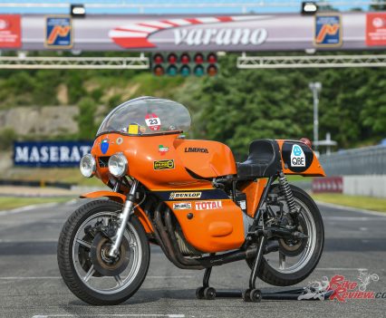 The modified 981cc three-cylinder engine saw compression raised from 9.5:1 to 10.2:1, and oversize 40mm inlet valves and 35.5mm exhausts operated by race camshafts with higher lift and longer dwell.