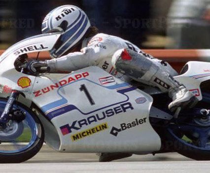 1985 80cc World champion Stefan Dörflinger on Krauser with Zanzani discs.