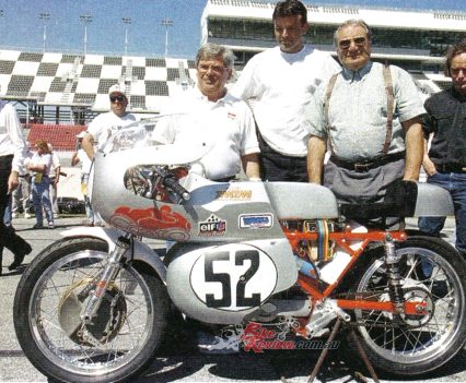 1999 March Daytona AHRMA Primo Zanzani, son Mirko and GP race mechanic Franco Dionigi.