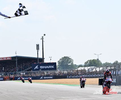 The grandstands erupted around the French circuit as Bezzecchi crossed the line for a first dry weather win, Martin ensured he’s the top scorer at Le Mans this year, and then the home hero reached the flag.