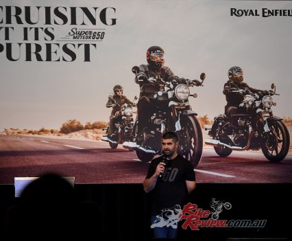 Royal Enfield Australia importer Joey Elasmar taking to the stage.