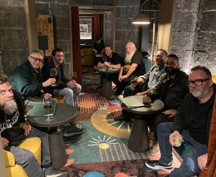 All of us media having a few drinks inside converted prison cells. It was a little creepy to be honest!