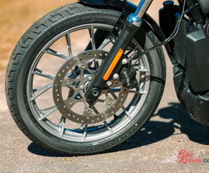 Single front rotor with Brembo four-piston caliper.