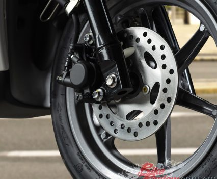 Linked brakes, no ABS, which would be nice.