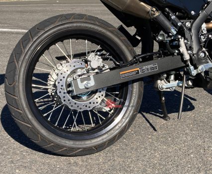 17in rear wheel and 120/70 – 17 IRC tyre, 168mm travel.