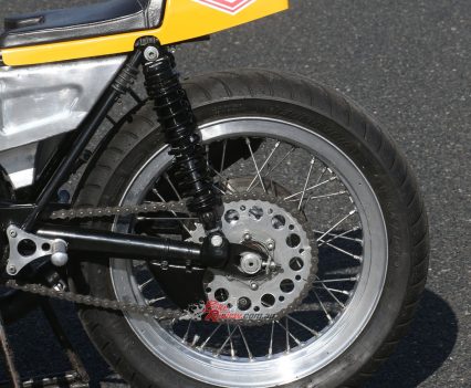 Tubular steel swingarm with 2 x fully adjustable K-Tech shocks.