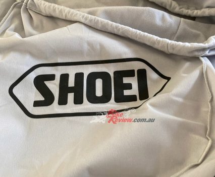 High quality soft helmet cover with Shoei logo.