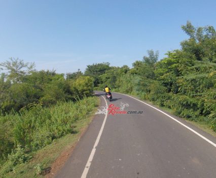 Chasing Royal Enfield's Yadvinder Singh Guleria (CCO) somewhere outside of Chennai. All of the RE management team are exceptional riders.