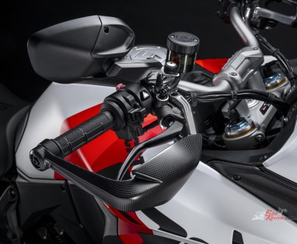 Carbon-fibre handguards.