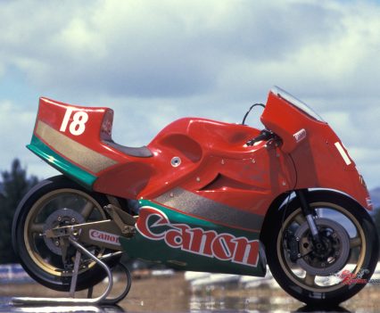 Britten began construction of the monocoque chassis by hand-carving a master from a solid block of polystyrene, shaping it so as to be comfortable for himself as a rider.