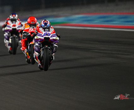 As the lights went out, everything changed in an instant. Split by just 0.022 and one position on the grid, by the exit of Turn 1 Bagnaia had shot through to steal the holeshot from Marini as Martin suffered a difficult start.