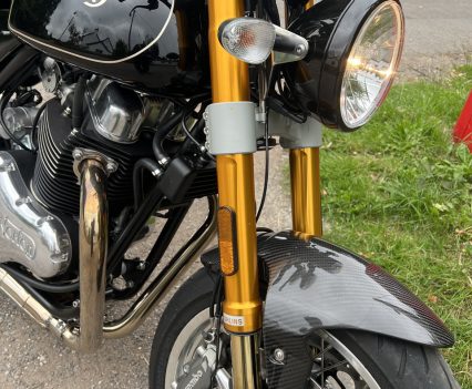43mm Öhlins upside-down forks – adjustable for preload, compression and rebound damping.