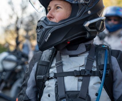 Bluetooth comms system in Kaz's Airoh connects to the TRIPPER navigation in the dash via her iPhone.