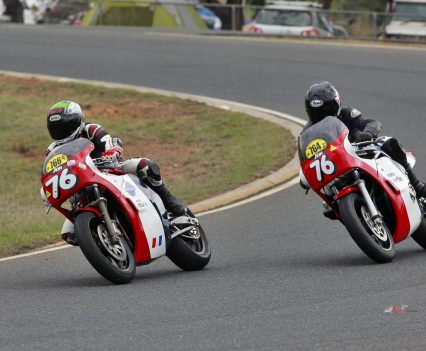 Scott Webster on the Kawasaki Z1R Powered Moto Martin (L) AC on the GSX1100 one (R).