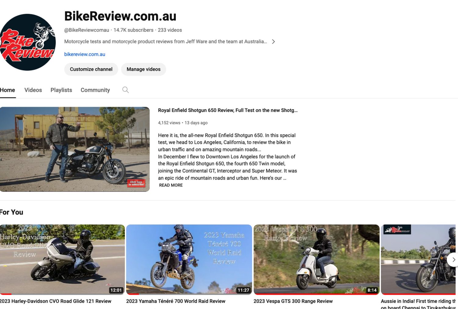 BikeReview Youtube Channel