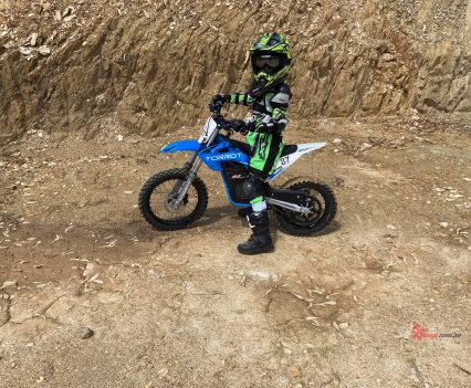 Having a play in the clay on the Torrot Motocross Two.